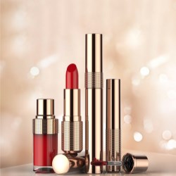 Cosmetic packaging decoration: Sheer gold raised grid dots